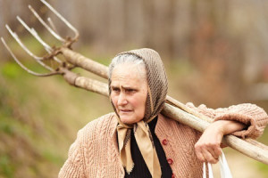 Grandmother with pitch fork